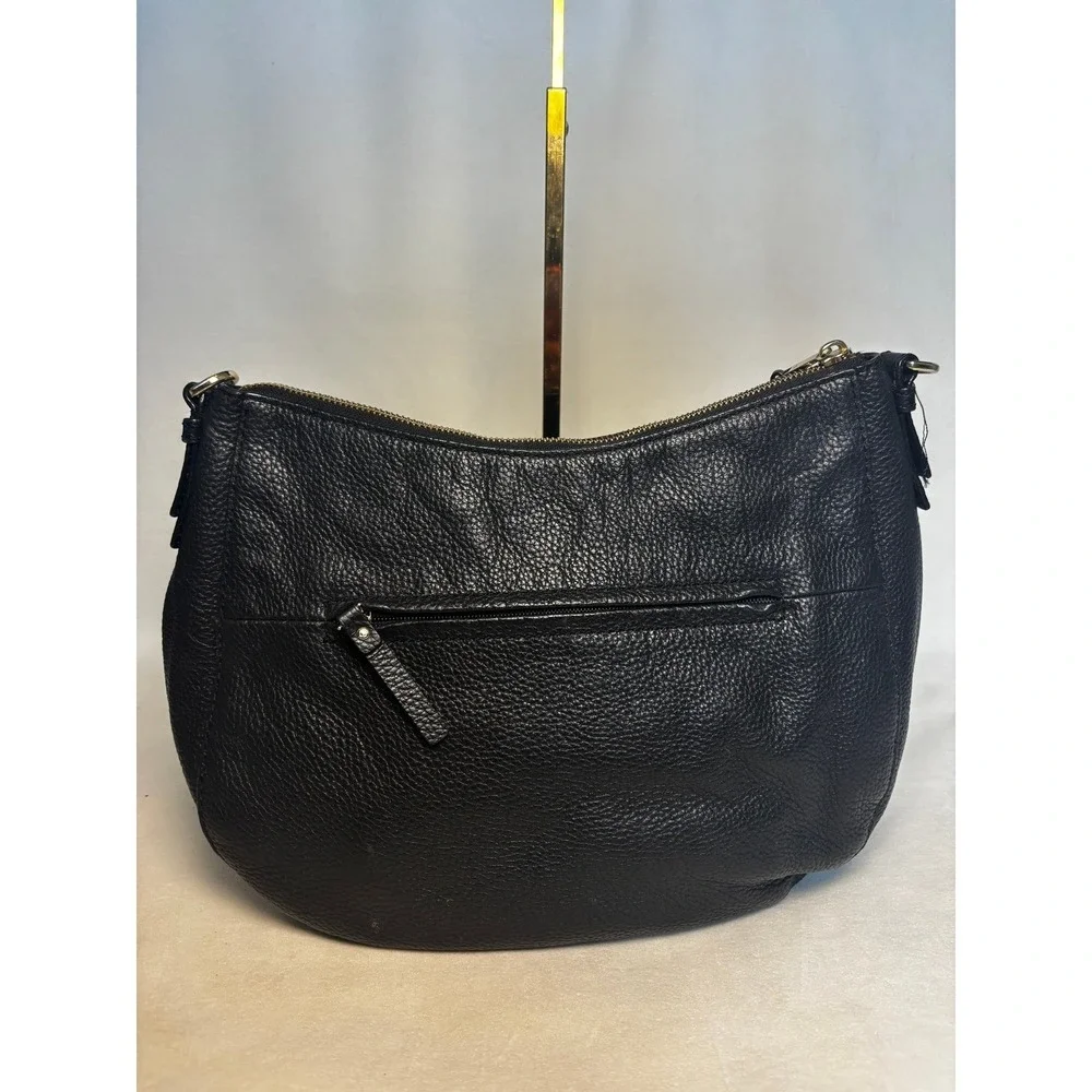 Kate‎ Spade Black Pebbled Leather Hobo Shoulder Bag Gold Logo Striped Lining